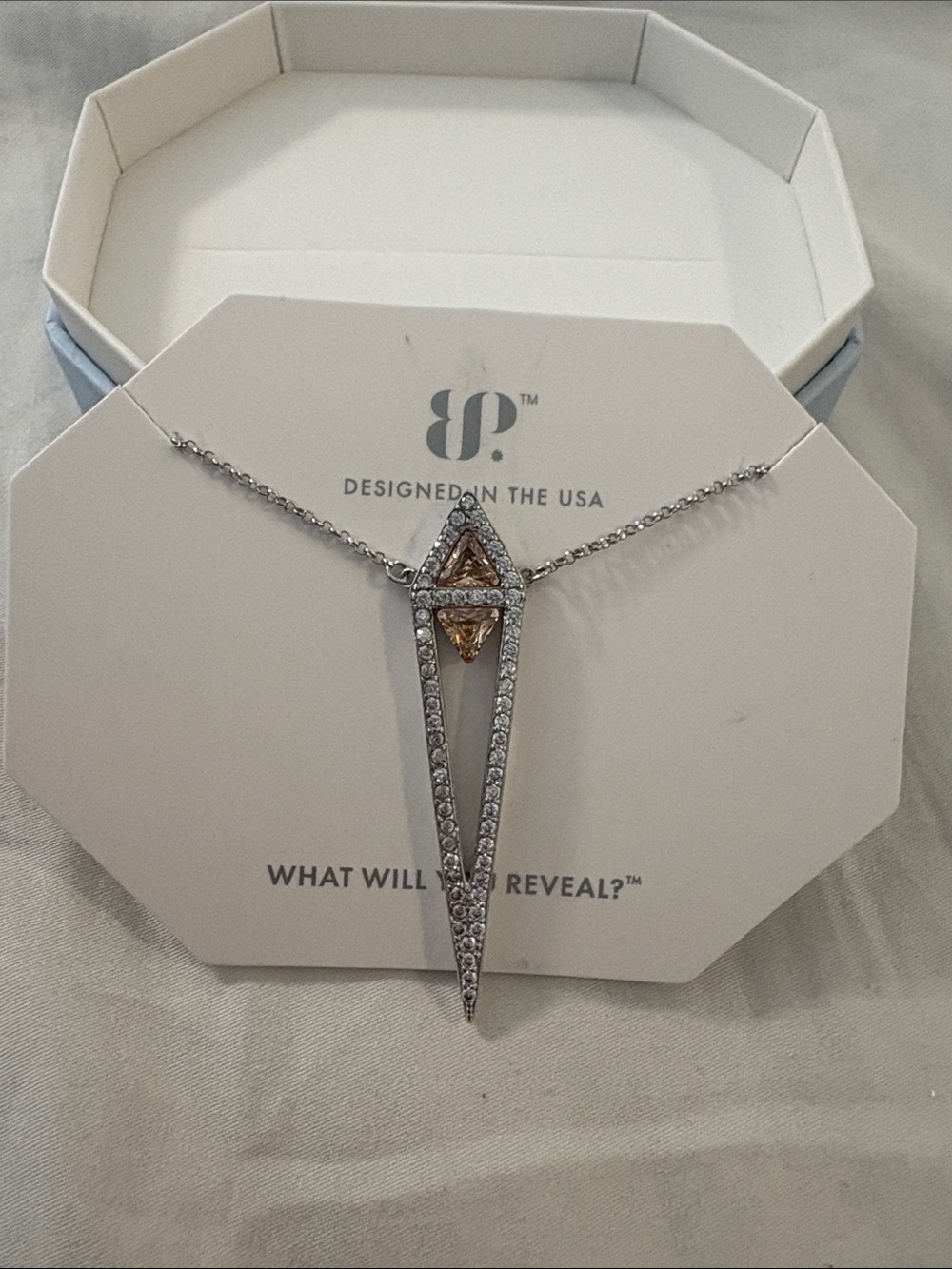 Sterling Silver V-Shaped Pendant Necklace with Champagne Stone